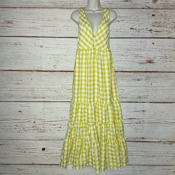 Free People Beach Club Gingham Maxi Dress in Sunshine Yellow/White Sz M - Picture 7 of 16